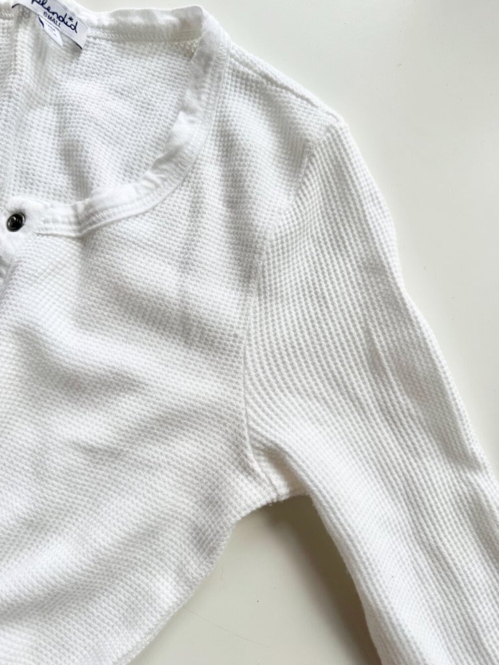SPLENDID Forever White Micro Modal Cotton Waffle Knit Henley T-Shirt, Size S - Picture 11 of 16